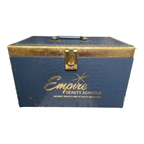 Vintage Empire Beauty Schools Blue & Gold Train Case - Picture 1 of 9